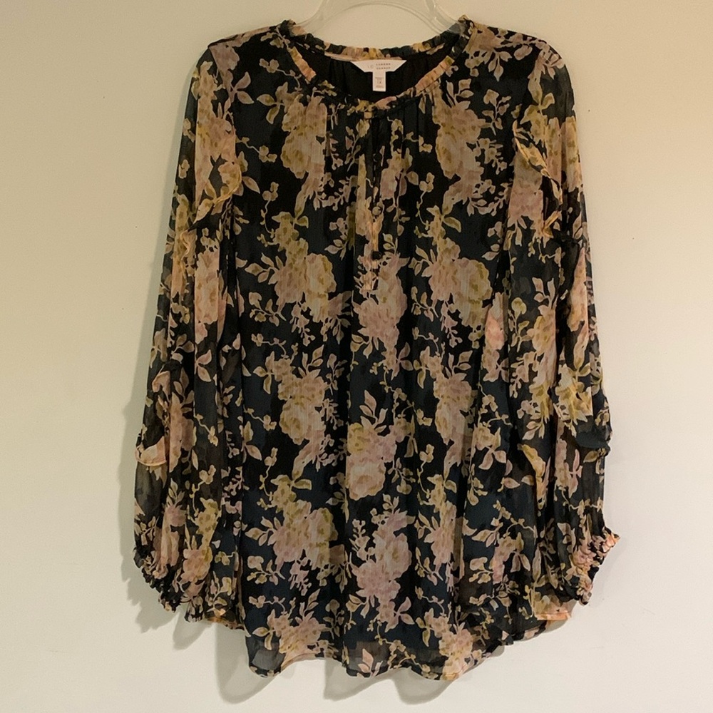LC Lauren Conrad Flowy Long Sleeved Floral Blouse, Size 1X